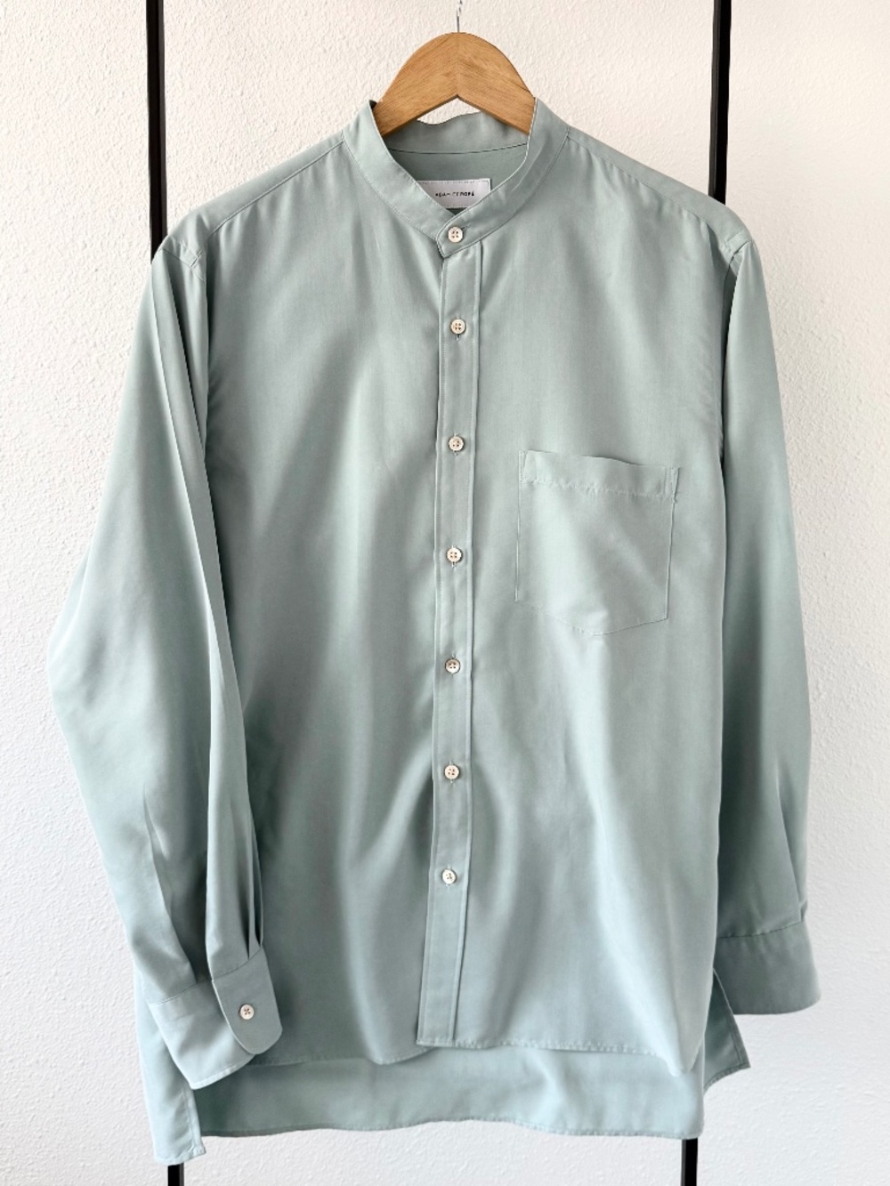 Adam et Ropé Japanese Band Collar Shirt (Mint Sage)